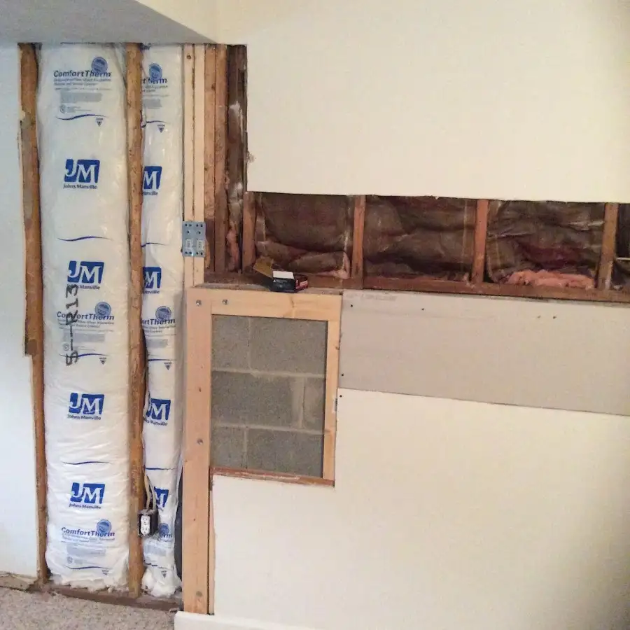 Wall insulation replacement during Basement Flood Cleanup in Farmington